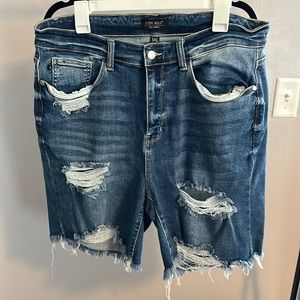 Just Blue Distressed Bermudas